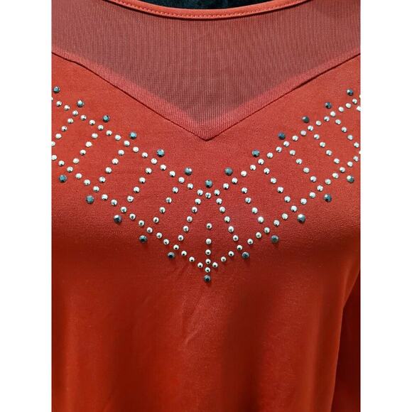 Suzie In The City Womens Solid Red Polyester Cold Shoulder Sleeve Blouse Size 2X - Picture 4 of 10